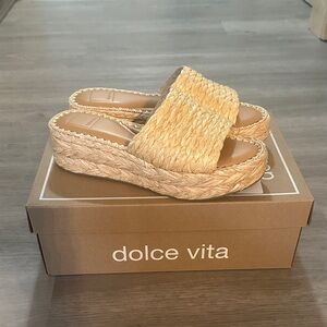 Dolce Vita Natural Woven Platform Slides